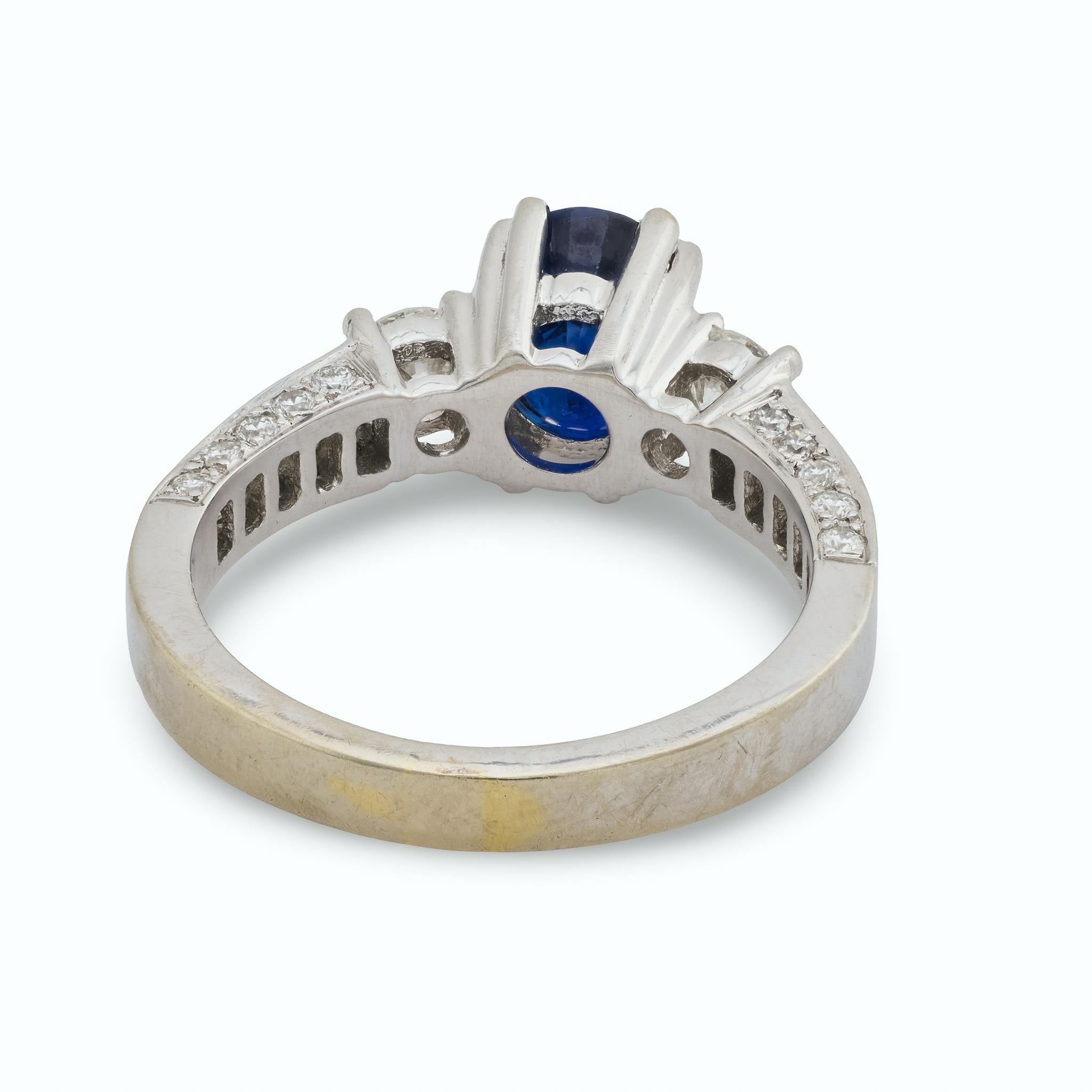 Vintage 2,15 Karat Saphir Diamant 14k Weißgold Ring Damen im Angebot