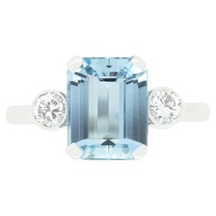 Vintage 2.15ct Aquamarine and Diamond Trilogy Ring, c.1940s