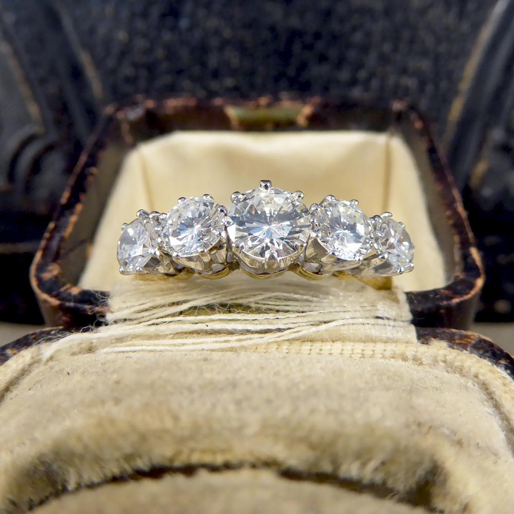Vintage 2.15 Carat Five-Stone Diamond Ring Large in Size in 18 Carat Gold 4