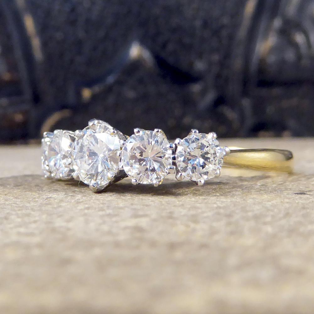 Vintage 2.15 Carat Five-Stone Diamond Ring Large in Size in 18 Carat Gold In Good Condition In Yorkshire, West Yorkshire