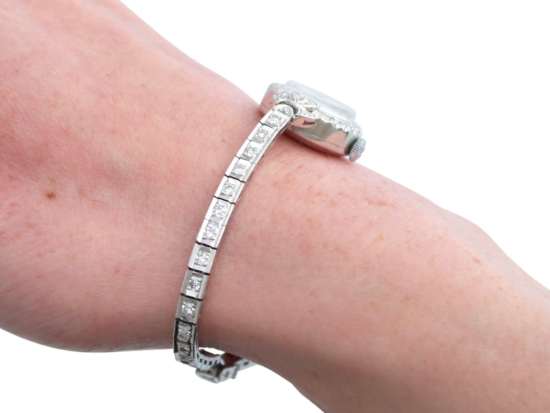 Vintage 2.16 Carat Diamond, Platinum and 18k White Gold Ladies Watch Circa 1940 en vente 11