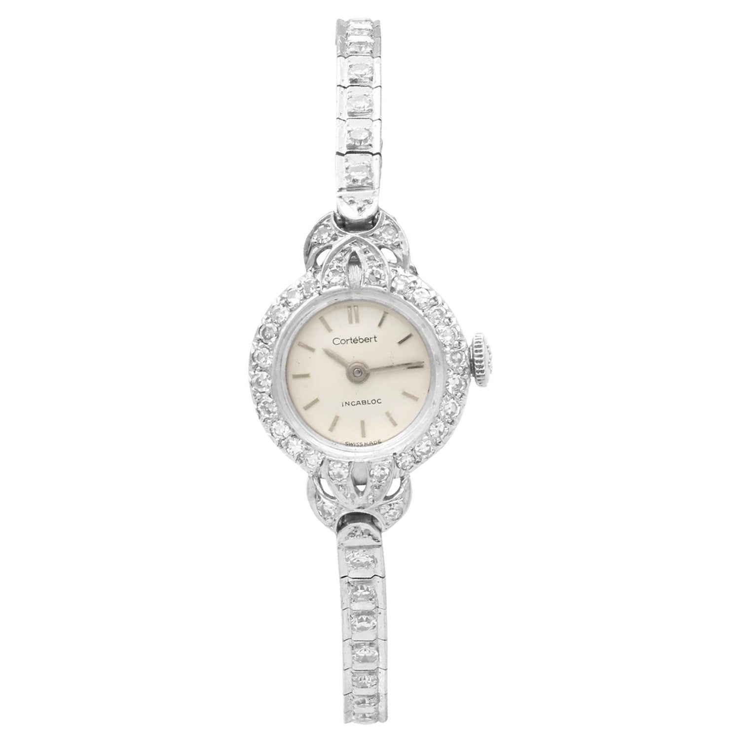 Vintage 2.16 Carat Diamond, Platinum and 18k White Gold Ladies Watch Circa 1940