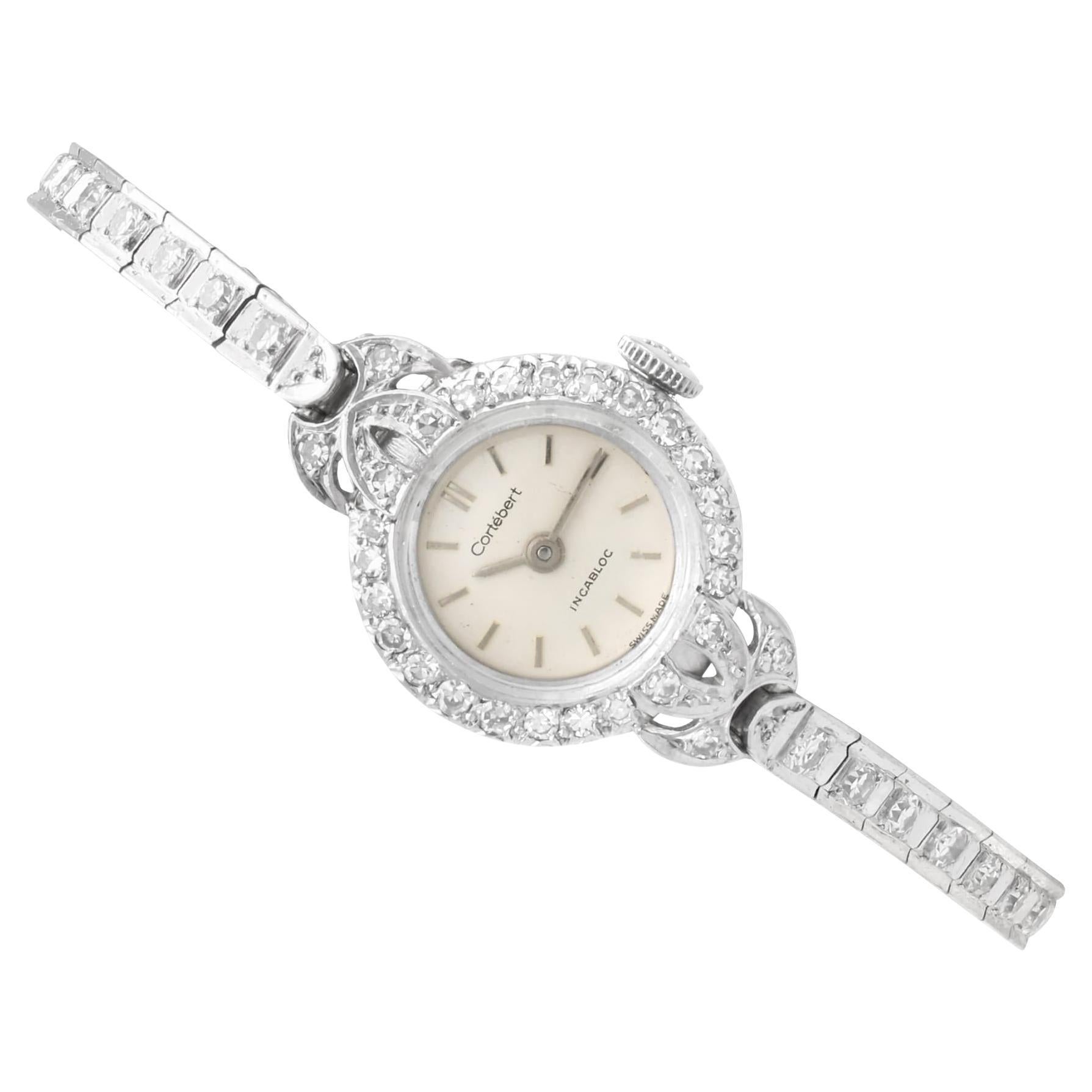Vintage 2.16 Carat Diamond, Platinum and 18k White Gold Ladies Watch Circa 1940 en vente