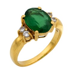 Vintage 2.16 carat green tourmaline diamond 18k yellow gold ring