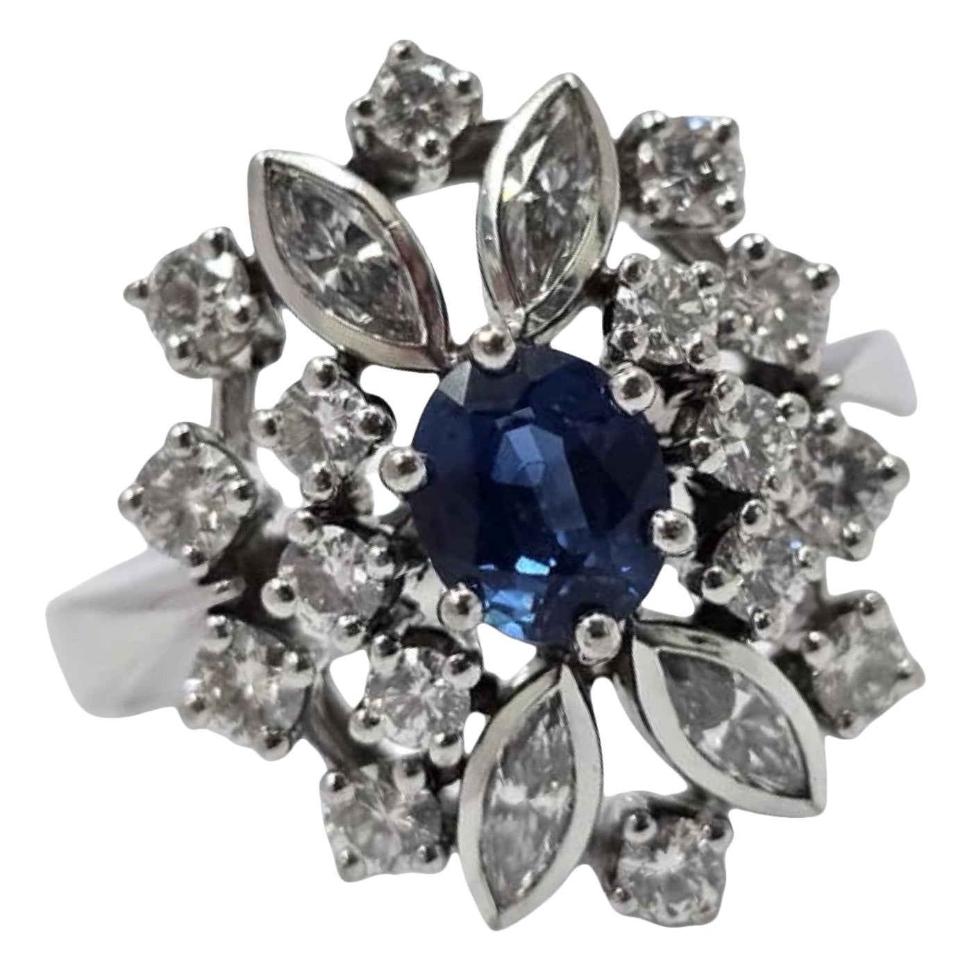 Anello vintage con zaffiro e diamante a grappolo floreale da 2,16 carati in oro bianco 18 carati