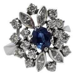 Vintage 2,16ctw Saphir 
Diamant Floral Cluster Ring 18k Weißgold