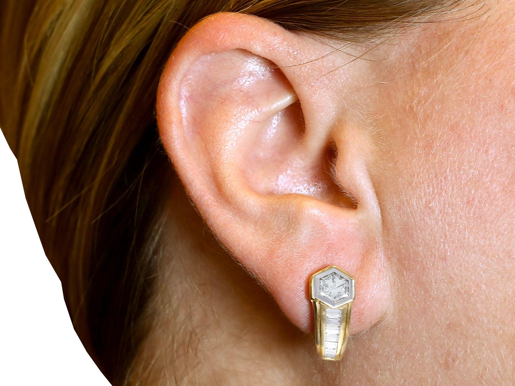 Vintage 2.17 Carat Diamond and Yellow Gold Earrings, circa 1950 For Sale 3