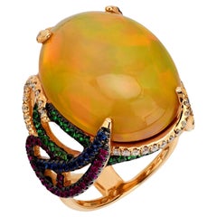 Vintage 21.70 carat opal diamond ruby tsavorite sapphire cocktail ring