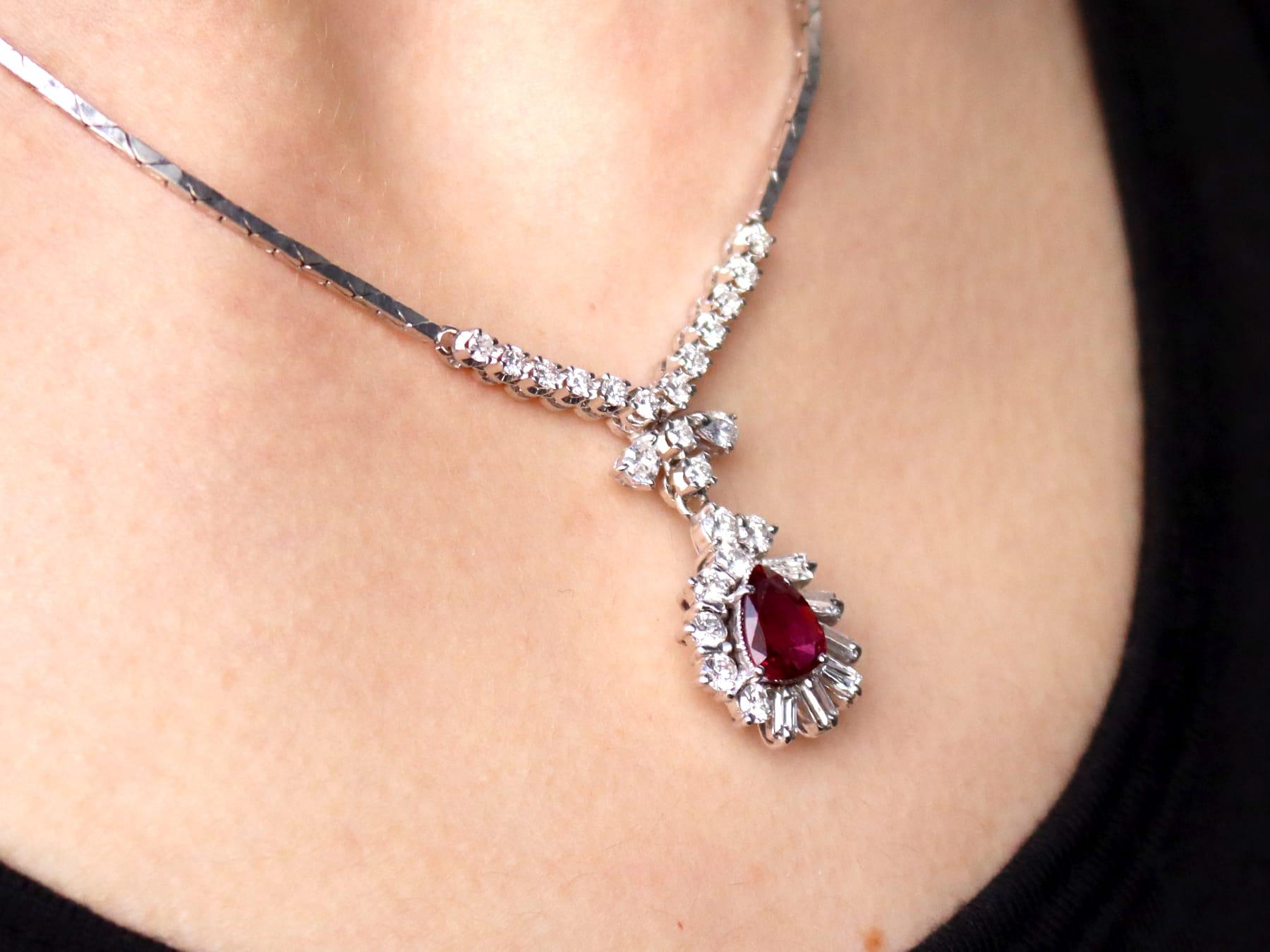 Vintage 2.18Ct Ruby and 2.30Ct Diamond 9k White Gold Necklace Circa 1970 For Sale 5