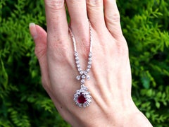 Vintage 2.18Ct Ruby and 2.30Ct Diamond 9k White Gold Necklace Circa 1970