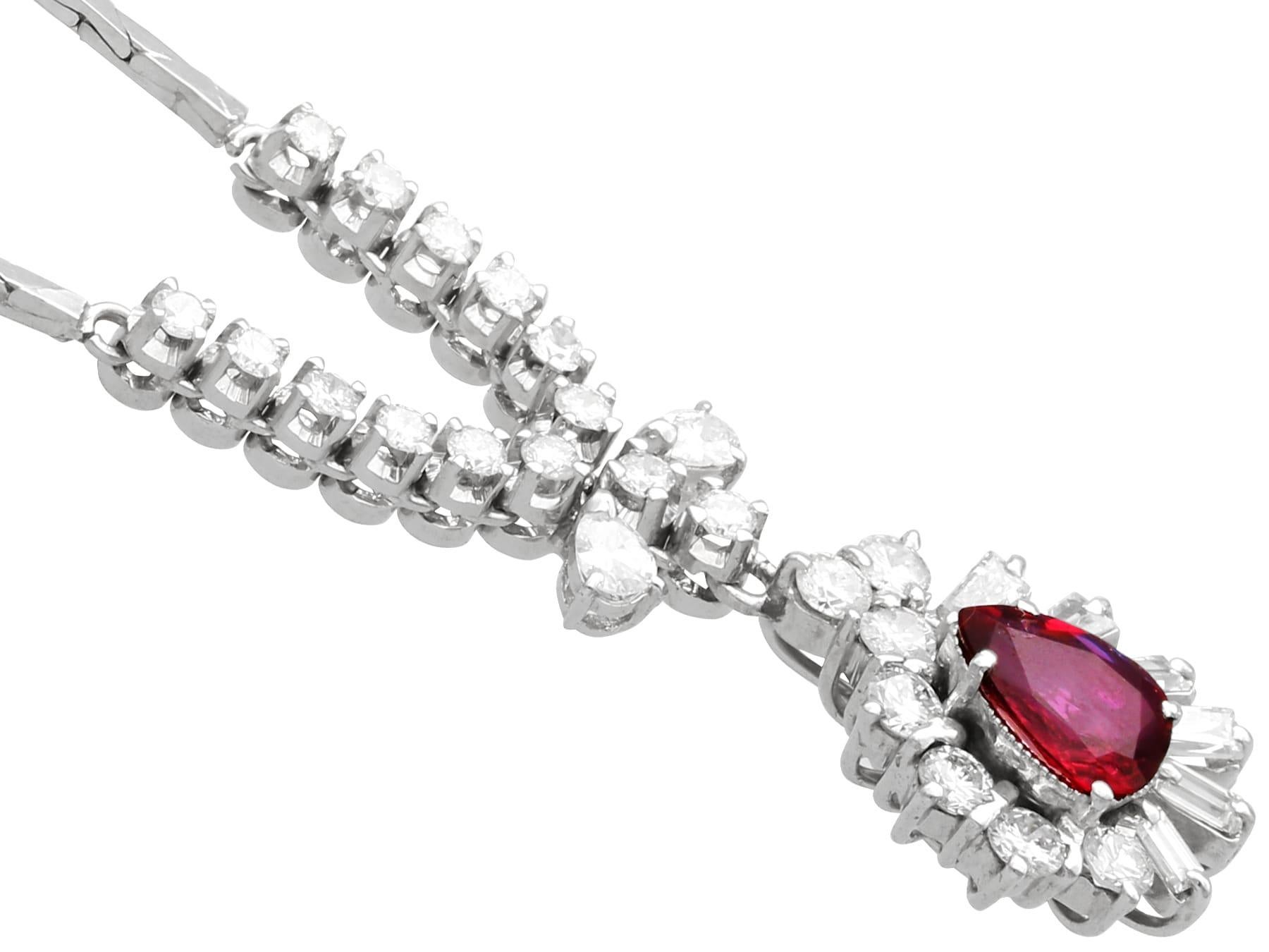 Vintage 2.18Ct Ruby and 2.30Ct Diamond 9k White Gold Necklace Circa 1970 In Excellent Condition For Sale In Jesmond, Newcastle Upon Tyne