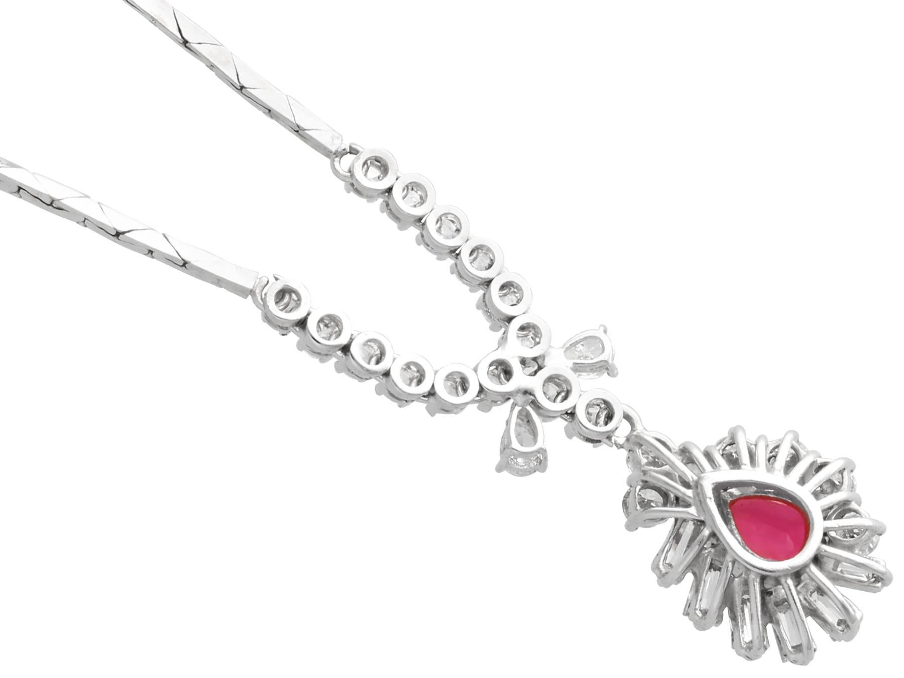 Women's or Men's Vintage 2.18Ct Ruby and 2.30Ct Diamond 9k White Gold Necklace Circa 1970 For Sale