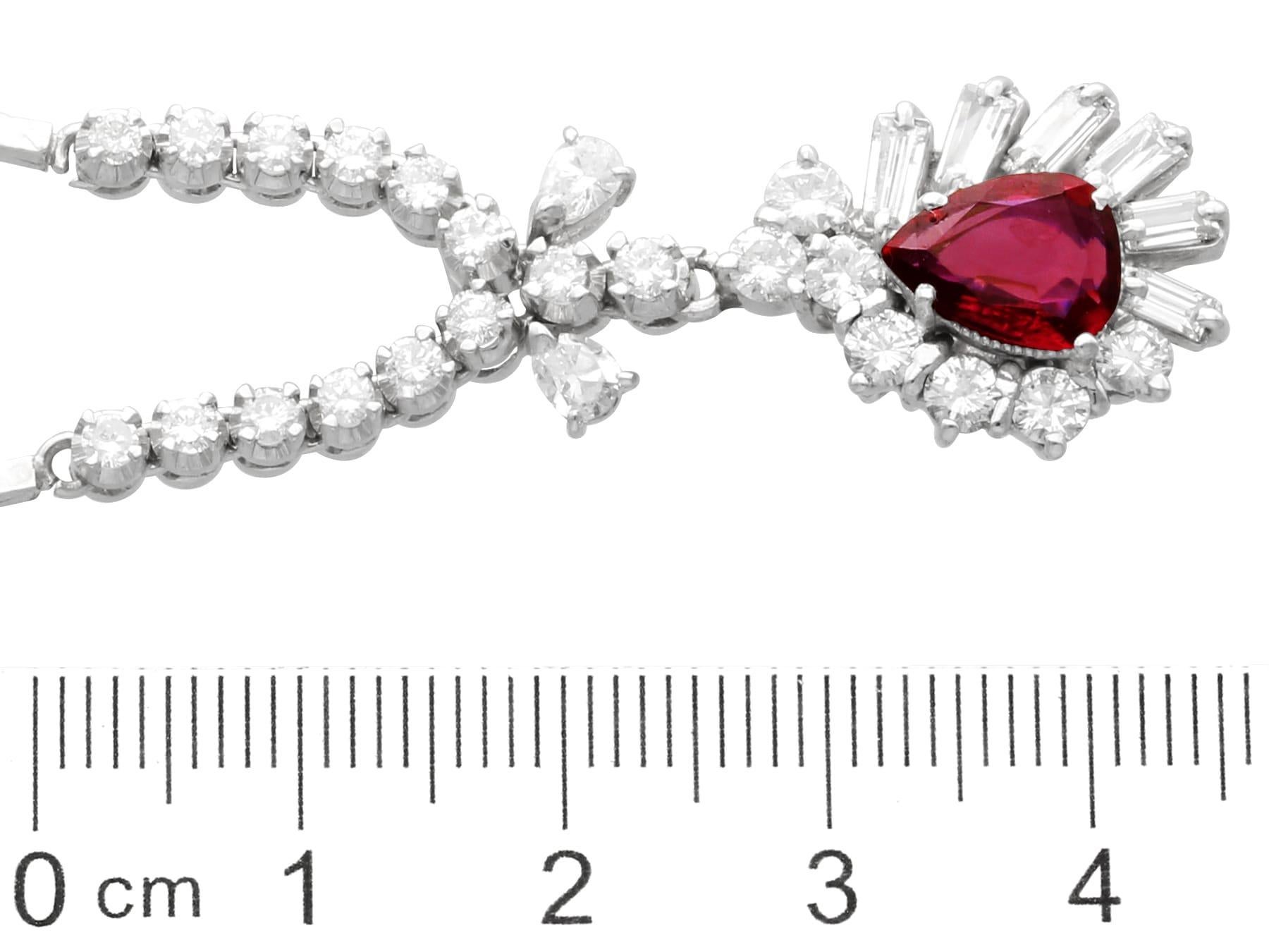Vintage 2.18Ct Ruby and 2.30Ct Diamond 9k White Gold Necklace Circa 1970 For Sale 1