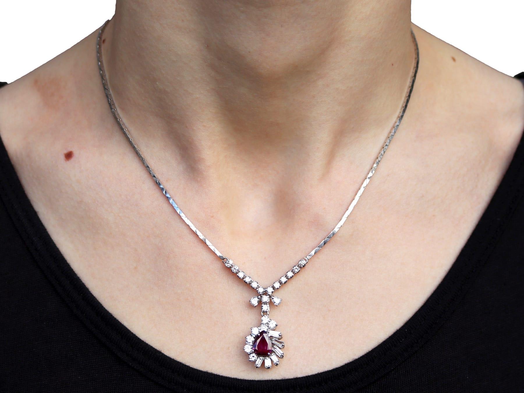 Vintage 2.18Ct Ruby and 2.30Ct Diamond 9k White Gold Necklace Circa 1970 For Sale 4