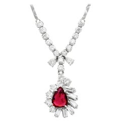 Halskette aus 9 Karat Weißgold mit 2,18 Karat Rubin und 2,30 Karat Diamant, Vintage, um 1970