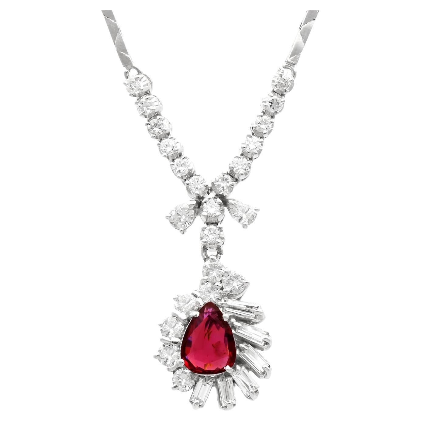 Vintage 2.18Ct Ruby and 2.30Ct Diamond 9k White Gold Necklace Circa 1970 For Sale