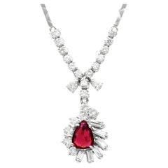 Vintage 2.18Ct Ruby and 2.30Ct Diamond 9k White Gold Necklace Circa 1970
