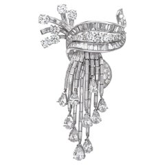 Retro 21.90cts Platinum Mixed-Cut Natural Diamond Tassel Brooch Pin