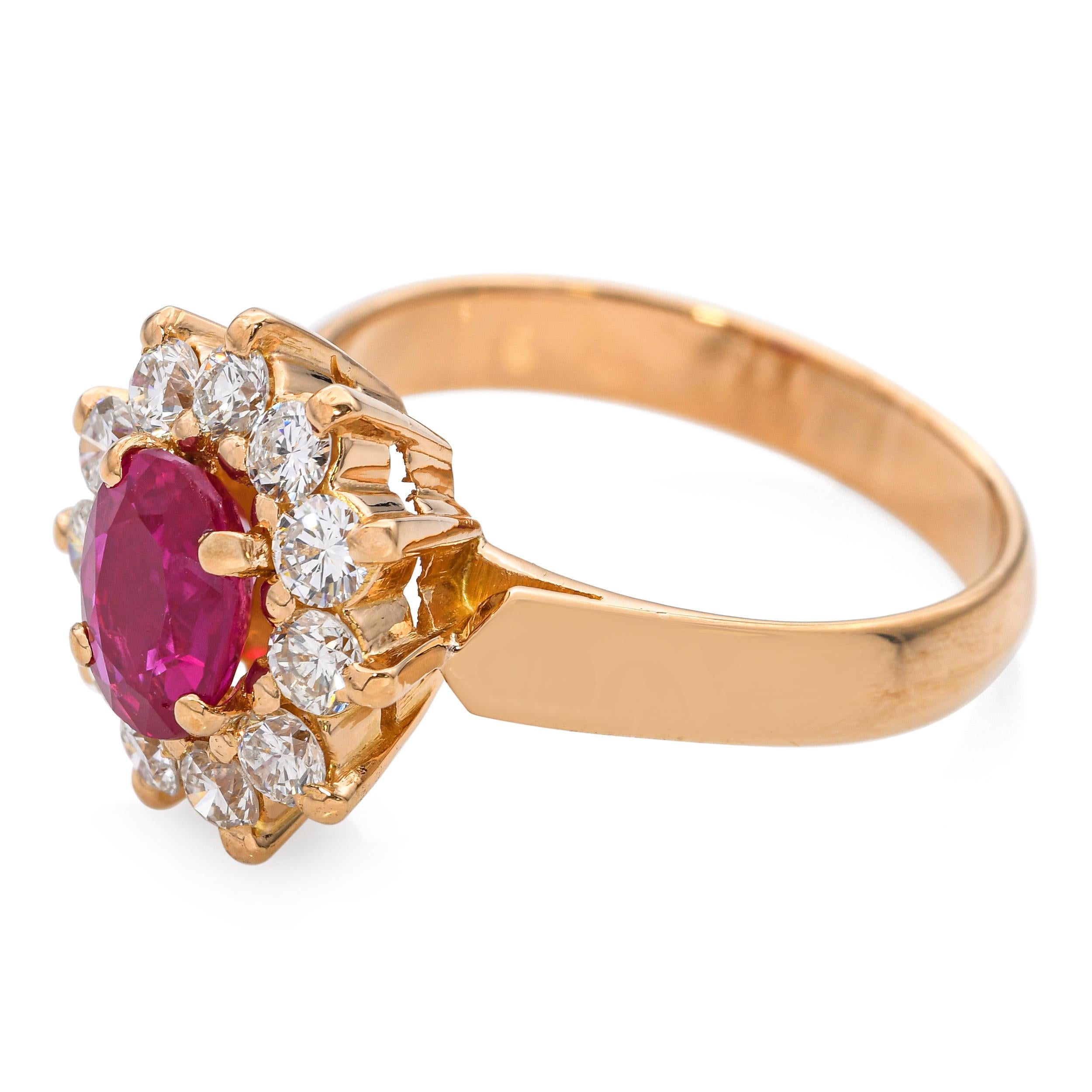 Vintage 21K Yellow Gold 0.75ct Ruby and Diamond Halo Ring In Good Condition For Sale In New York, NY