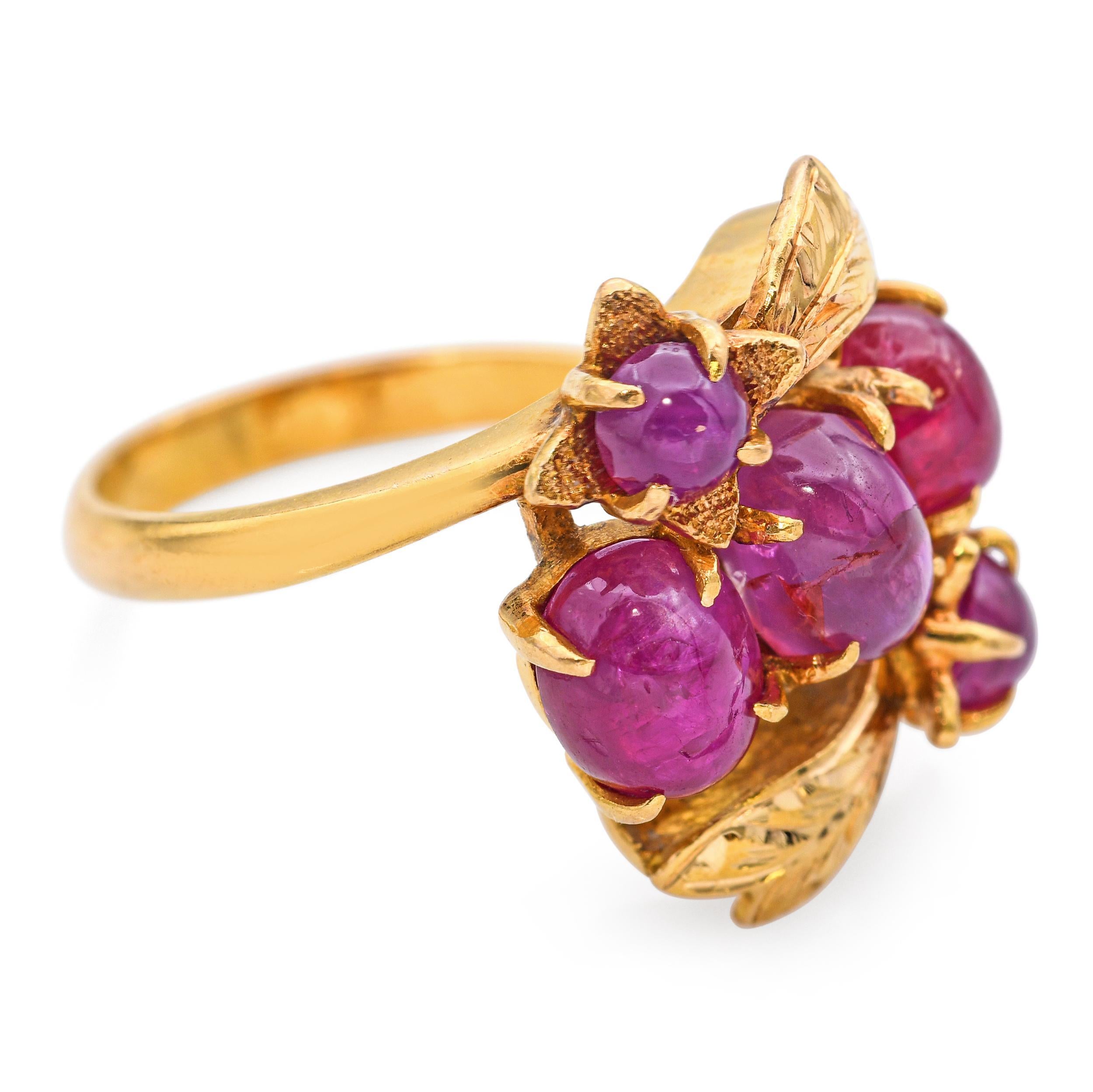 Vintage 21k Gelbgold 4.12tcw Star Ruby Cluster Blumenmotiv Ring im Angebot 1