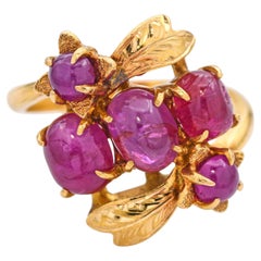 Vintage 21k Yellow Gold 4.12tcw Star Ruby Cluster Floral Motif Ring