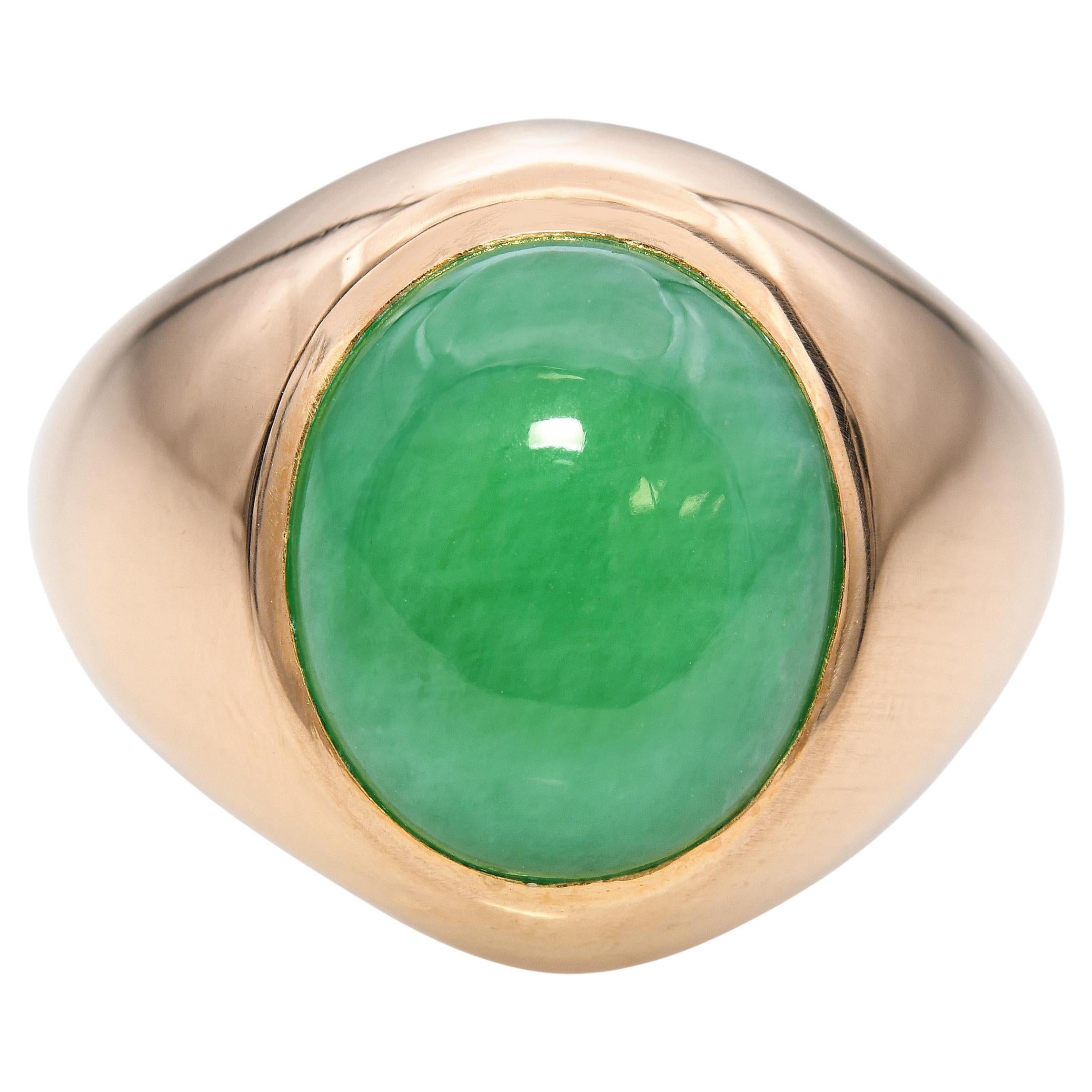 Anello vintage in oro giallo 21k con cupola di giada da 9,10 carati