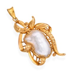 Vintage 21k Yellow Gold Baroque Pearl Pendant