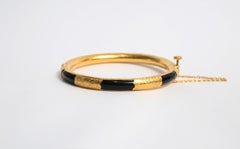 Vintage 21k Yellow Gold Chinese Black Jade Hinge Bangle, 7 inches - 17.9g