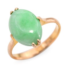 Vintage 21k Yellow Gold Green Jadeite Jade Ring