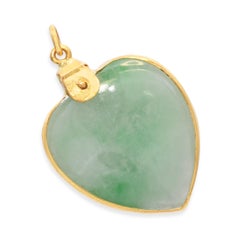 Vintage 21k Yellow Gold Jadeite Jade Heart Pendant