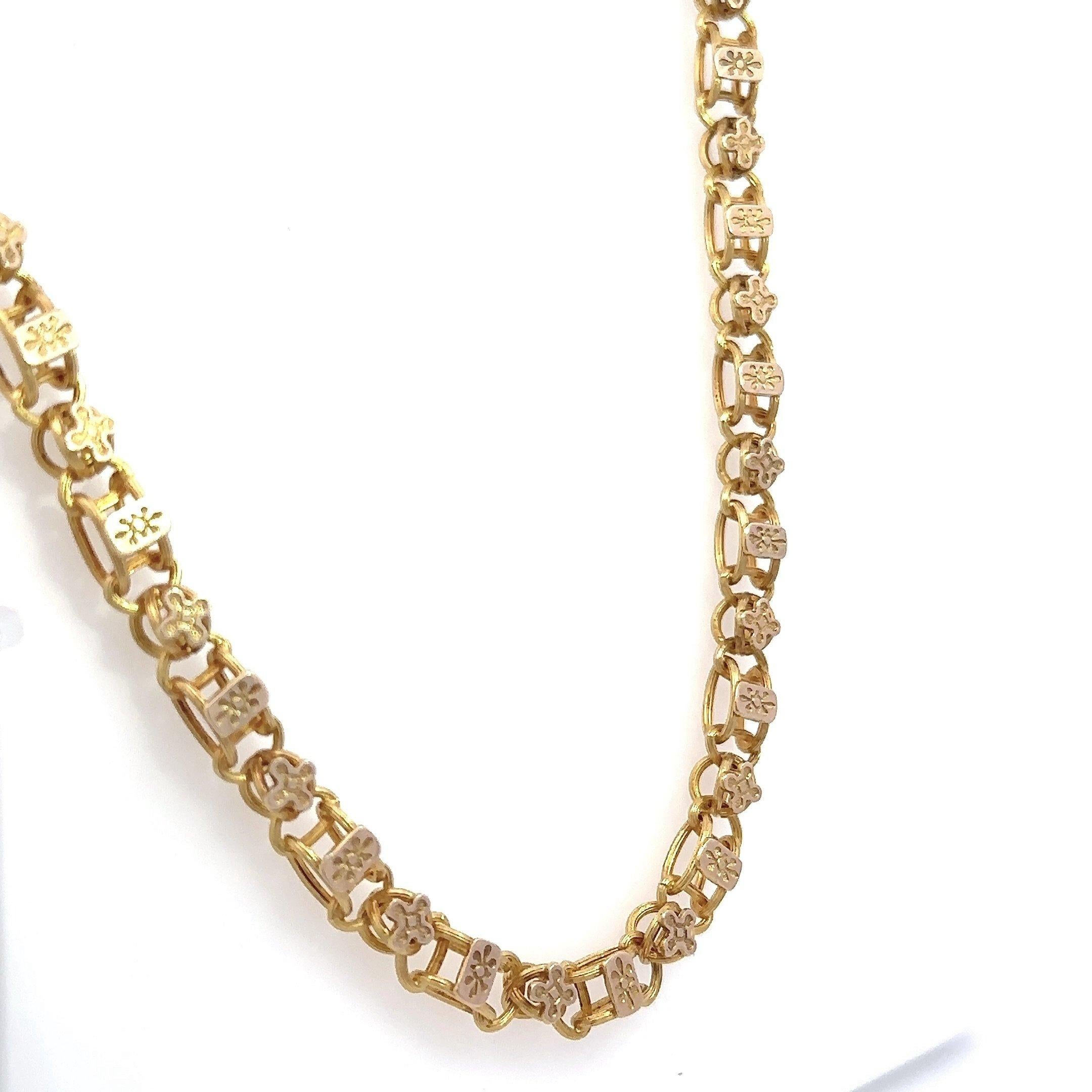 Women's Vintage 21KT Yellow Gold Book Link Chain For Sale