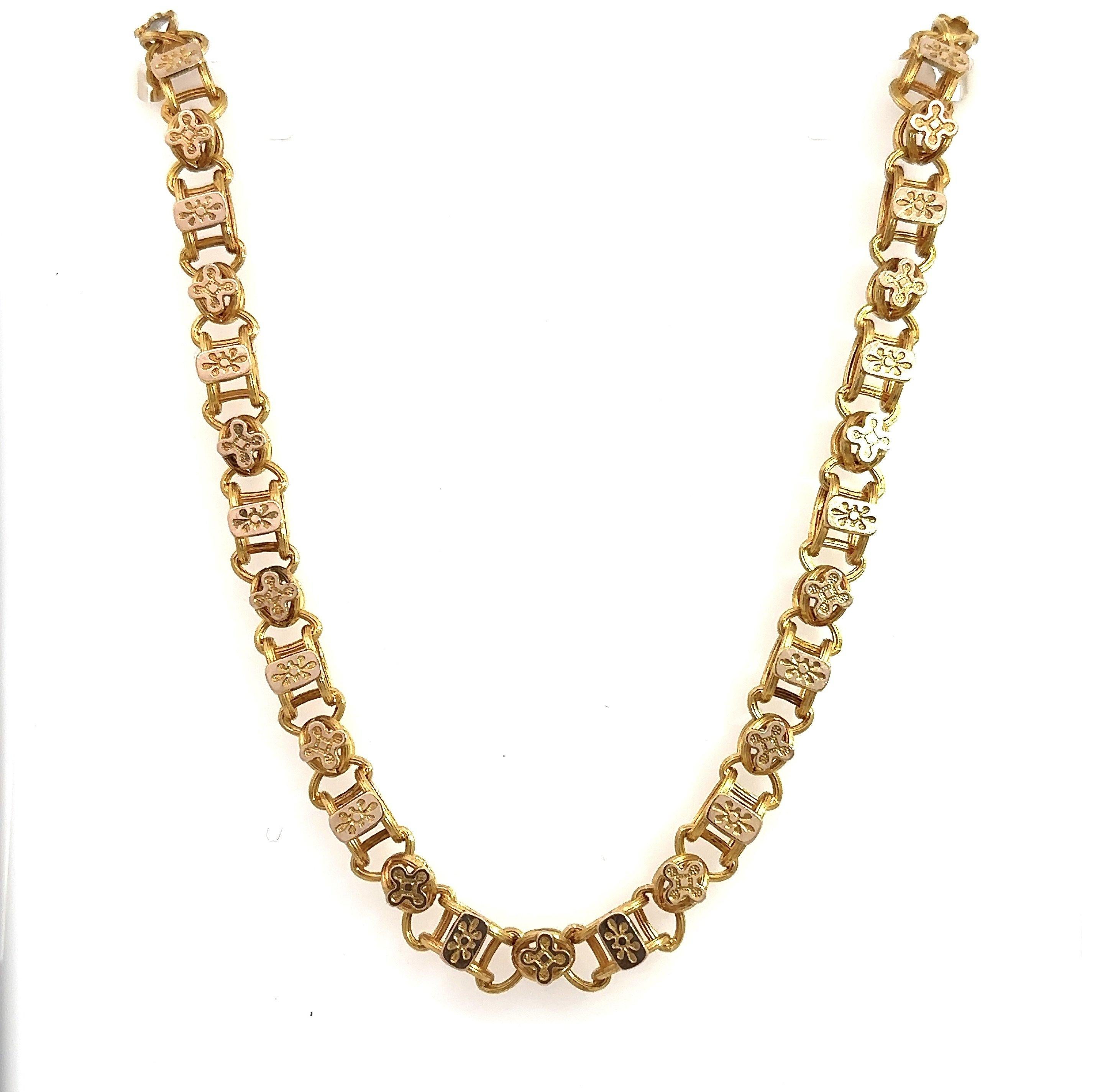 Vintage 21KT Yellow Gold Book Link Chain For Sale 2