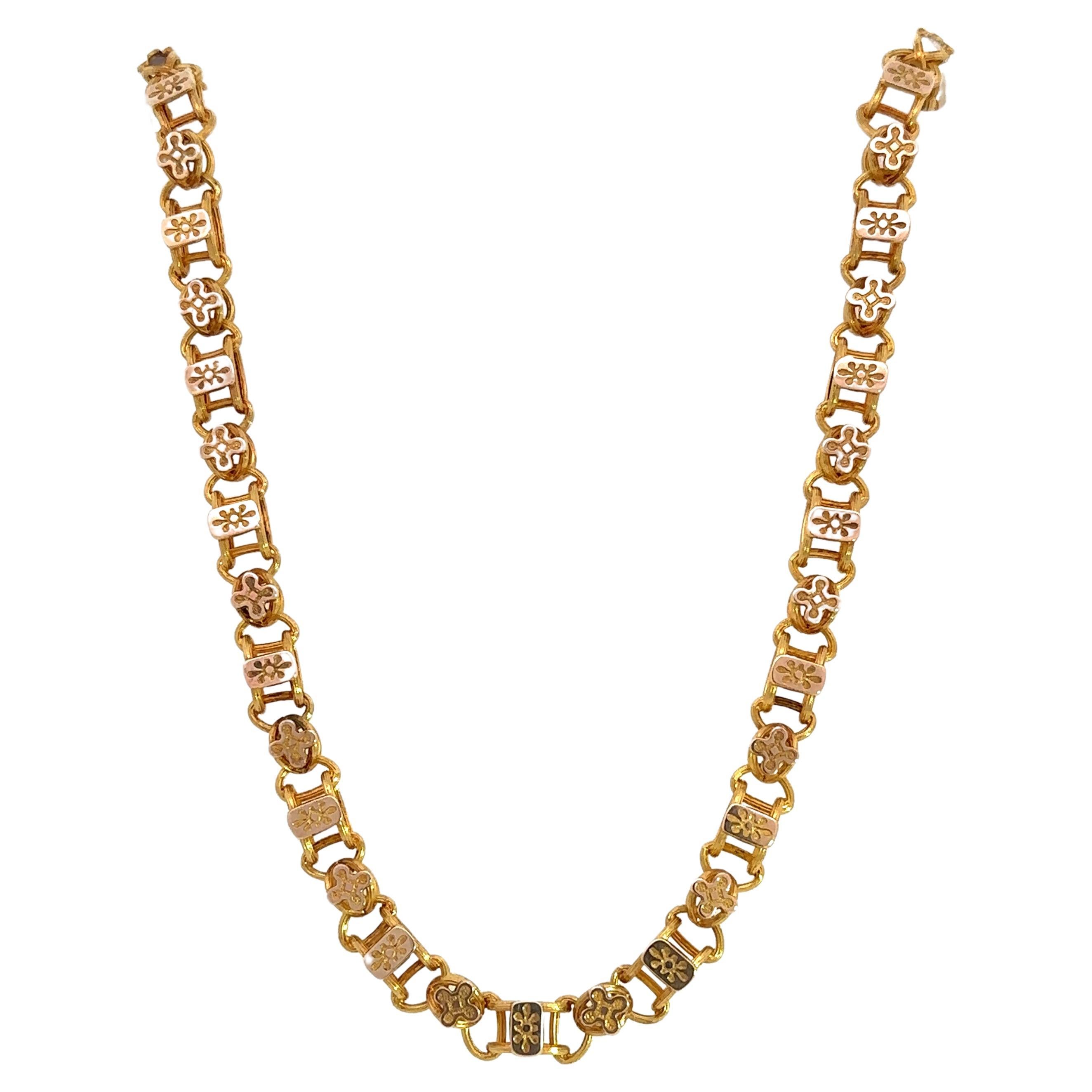 Vintage 21KT Yellow Gold Book Link Chain For Sale