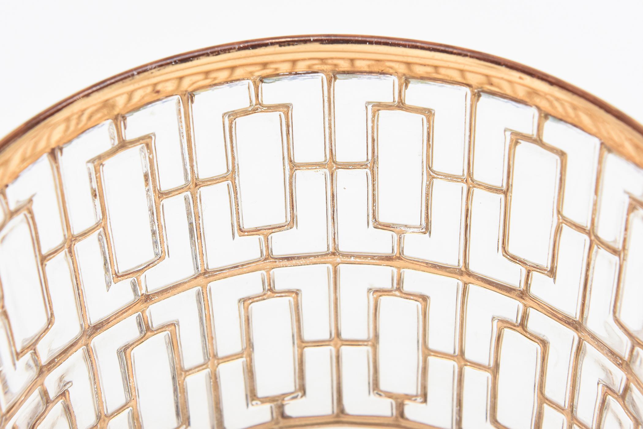 Plaqué or 22 Carat Gold Overlay Imperial Glass Shoji Screen Ice Buckets Pair of Barware en vente