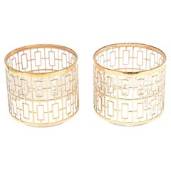 22 Carat Gold Overlay Imperial Glass Shoji Screen Ice Buckets Barware Pair 