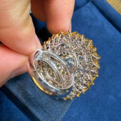 Vintage 22 Carat Multi-Color Rose Cut & Round Diamond Cluster 18K Gold Dome Ring
