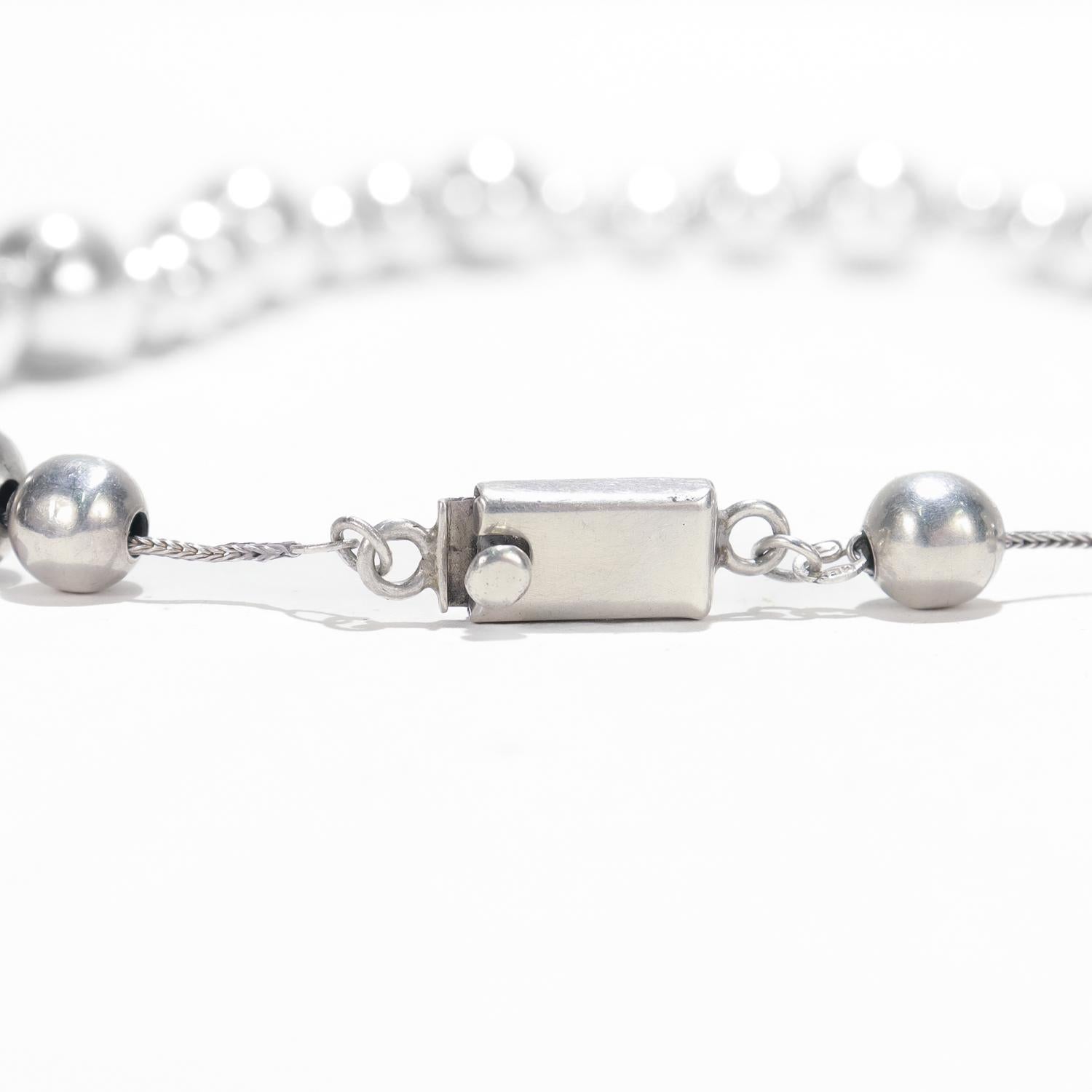 Vintage 22-Inch Mexican Sterling Silver Graduated Bead Necklace For Sale 9