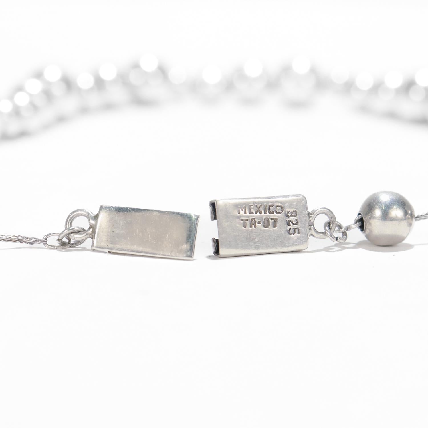 Vintage 22-Inch Mexican Sterling Silver Graduated Bead Necklace For Sale 11