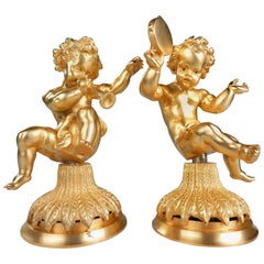 Vintage 22-Karat Gold Cherub Vanity Facet Handles from Sherle Wagner