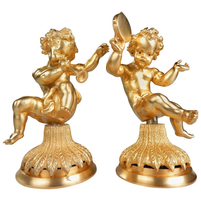 Vintage 22 Karat Gold Cherub Vanity Facet Handles From