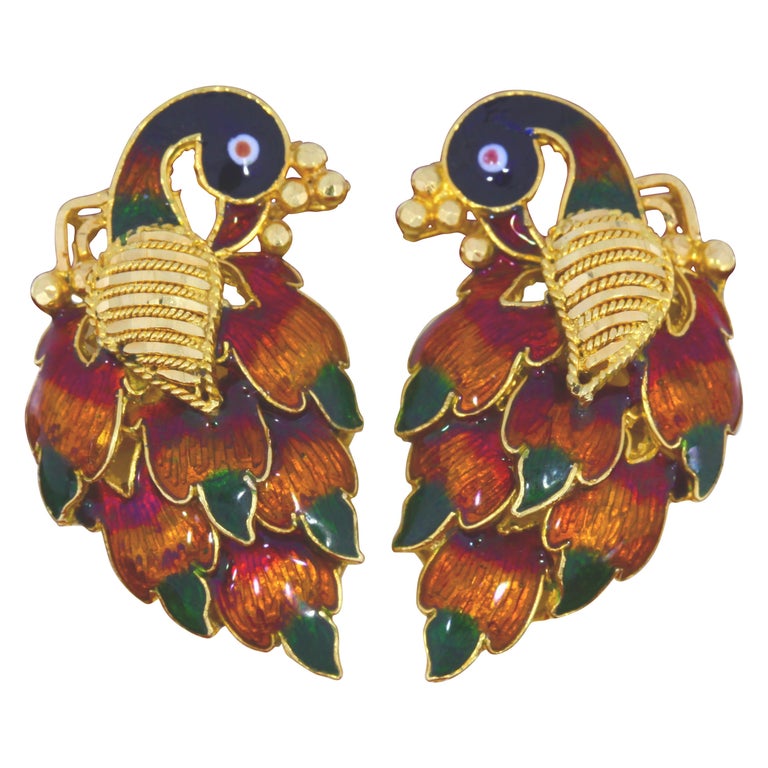 Vintage 22 Karat Gold Indian Made Enamel Peacock Earrings For Sale At 1stdibs 🕺 get up to 25% off mens and womens clothing online. vintage 22 karat gold indian made enamel peacock earrings