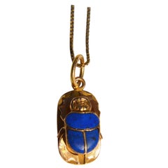 Vintage 22 Karat Gold Lapis Lazuli Scarab Beetle Charm