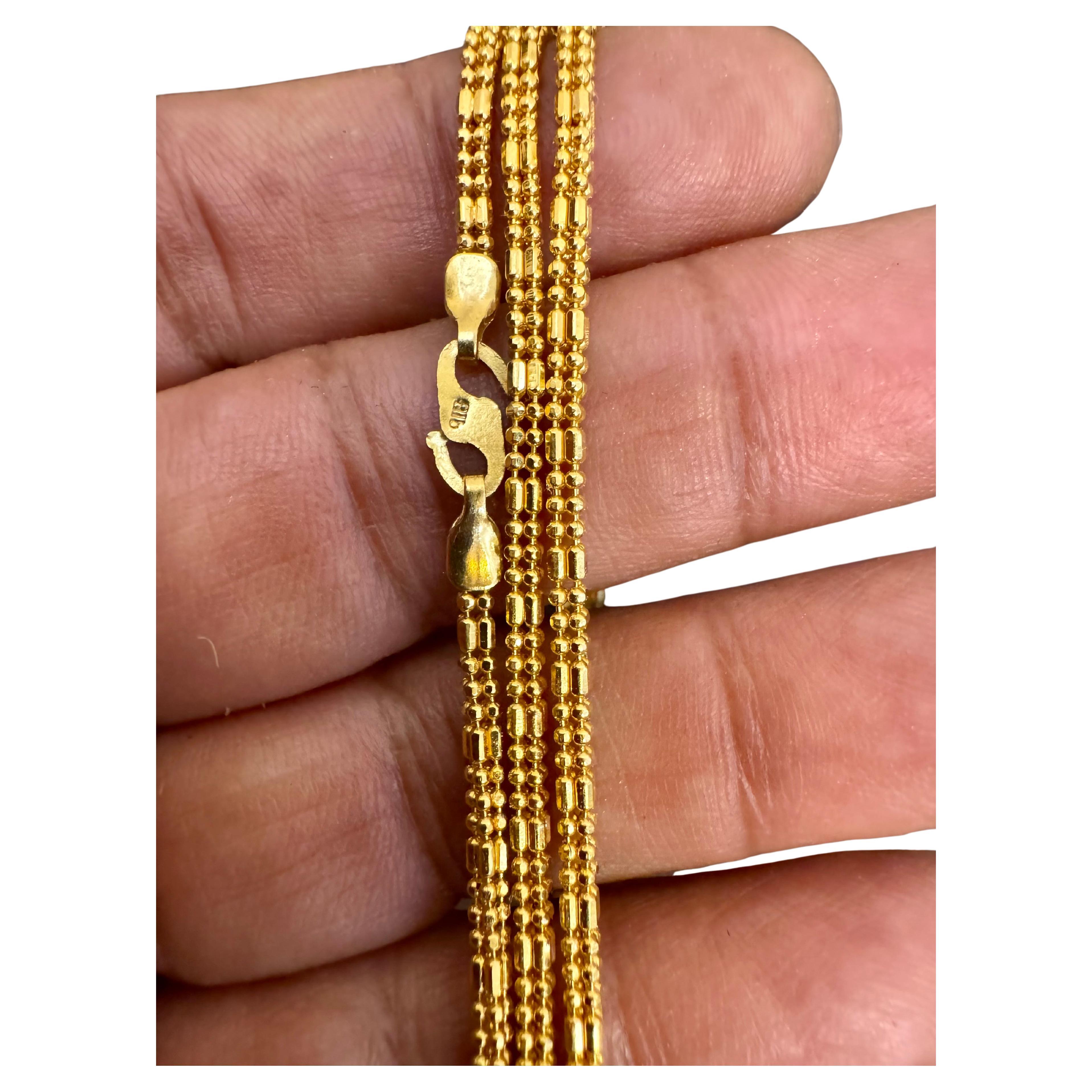 Collar Vintage de Oro Amarillo de 22 Kilates de 10,5 Gm, 2 mm de ancho, 20 " de largo