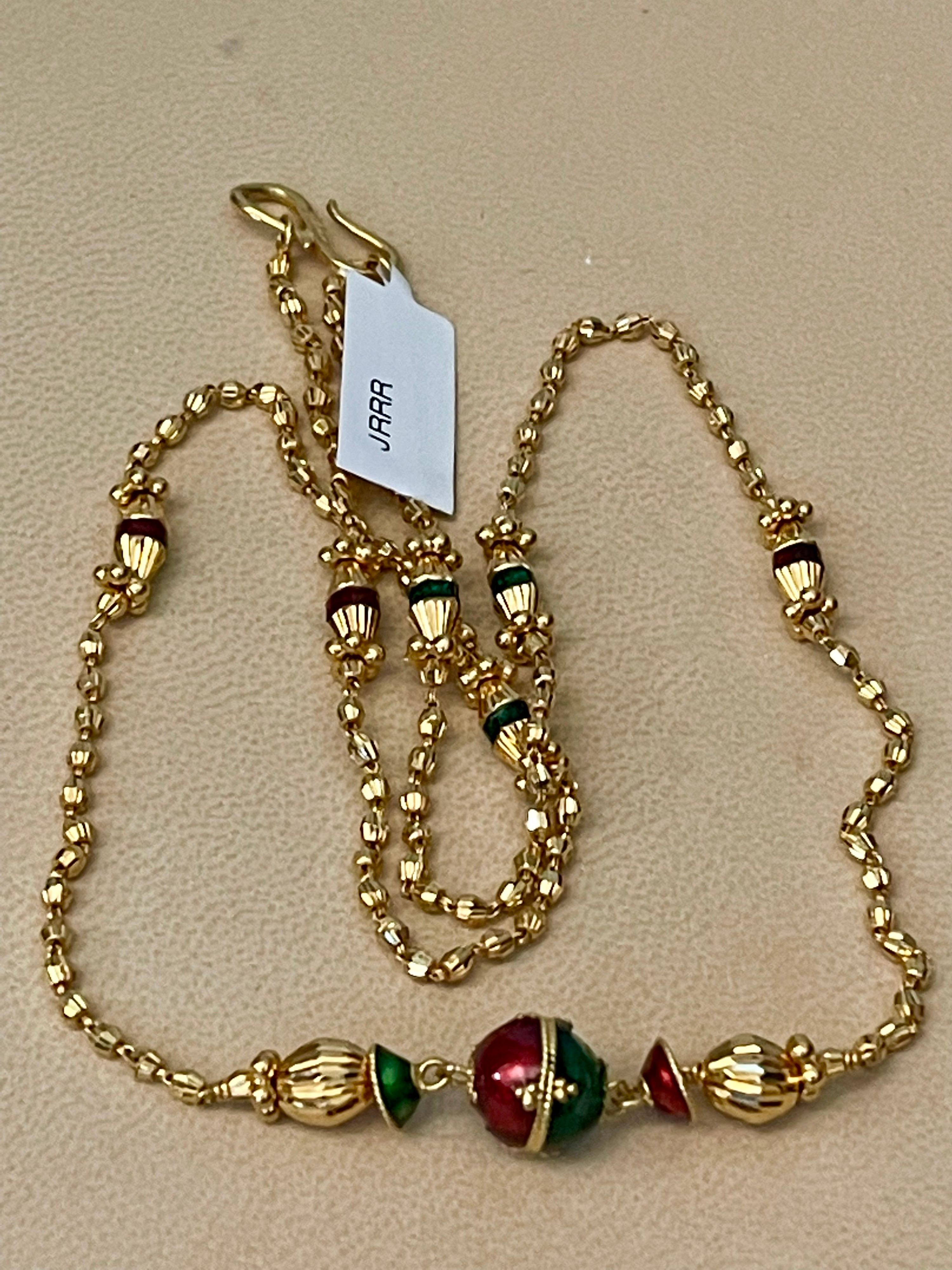 Vintage 22 Karat Yellow Gold 18 Gm with Red & Green Enamel Necklace 2