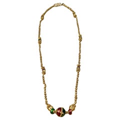 Vintage 22 Karat Yellow Gold 18 Gm with Red & Green Enamel Necklace