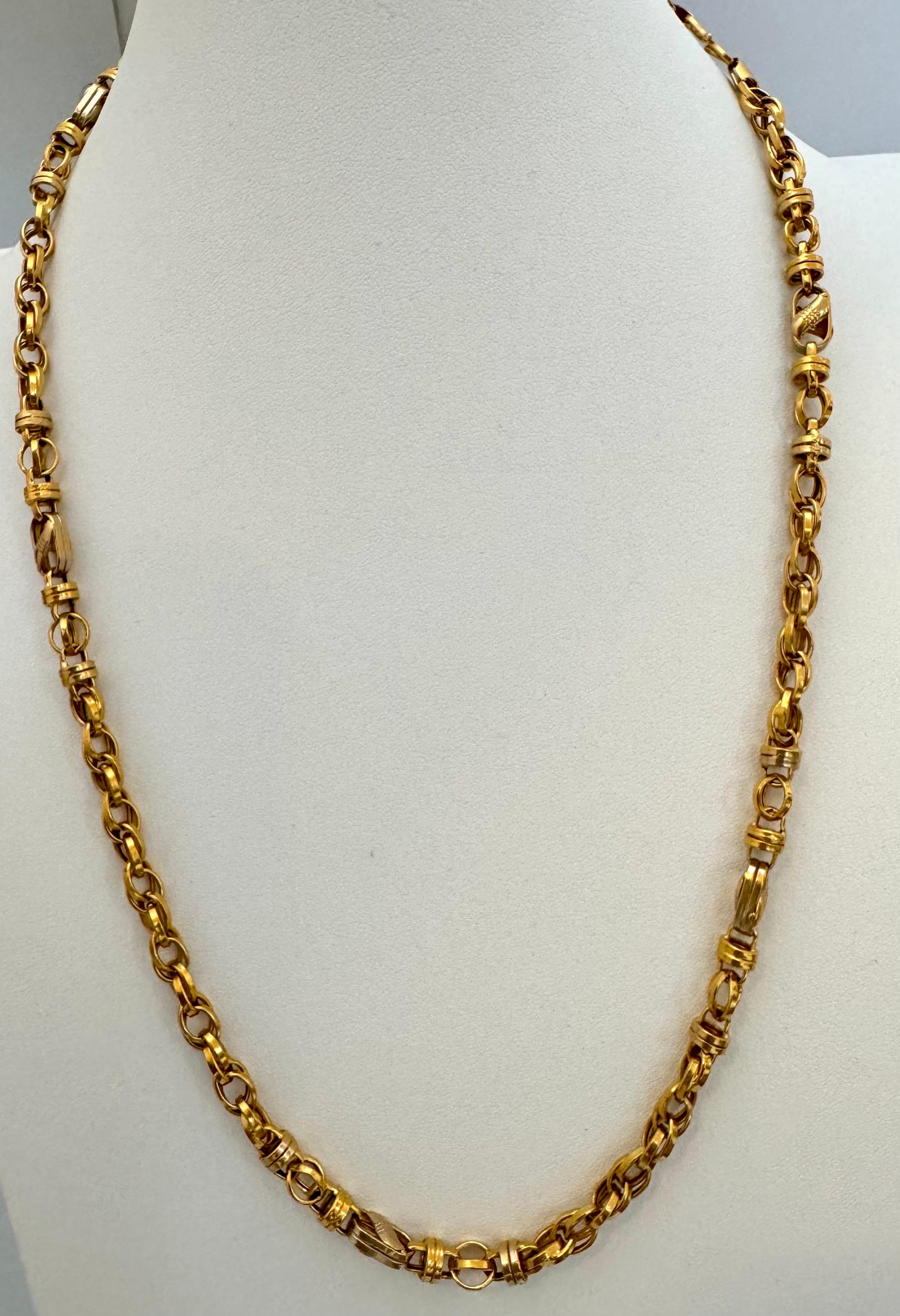 Collar Vintage de Oro Amarillo de 22 Kilates de 32 Gm, Cadena de Eslabones, 6-7 mm de ancho, 24 