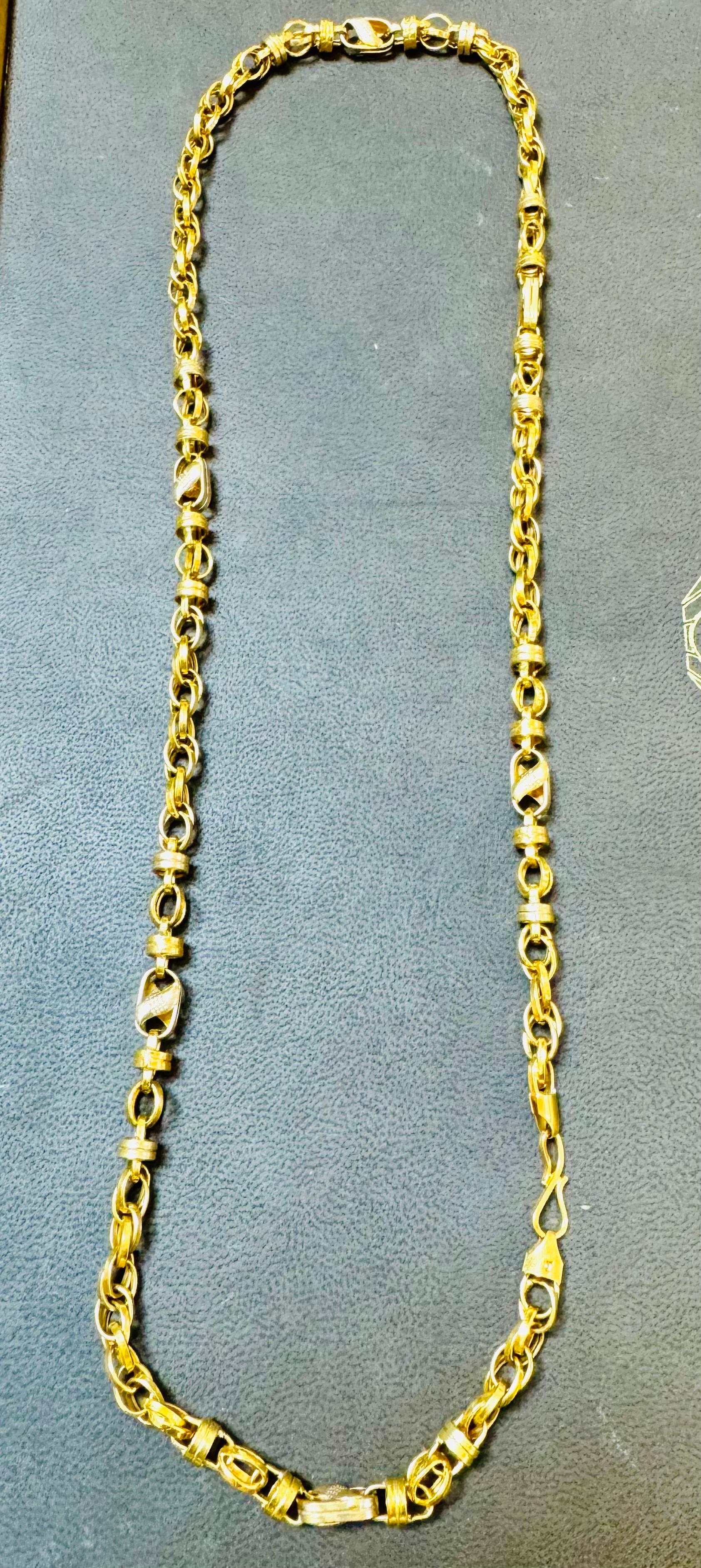 Collar Vintage de Oro Amarillo de 22 Kilates de 32 Gm, Cadena de Eslabones, 6-7 mm de ancho, 24 