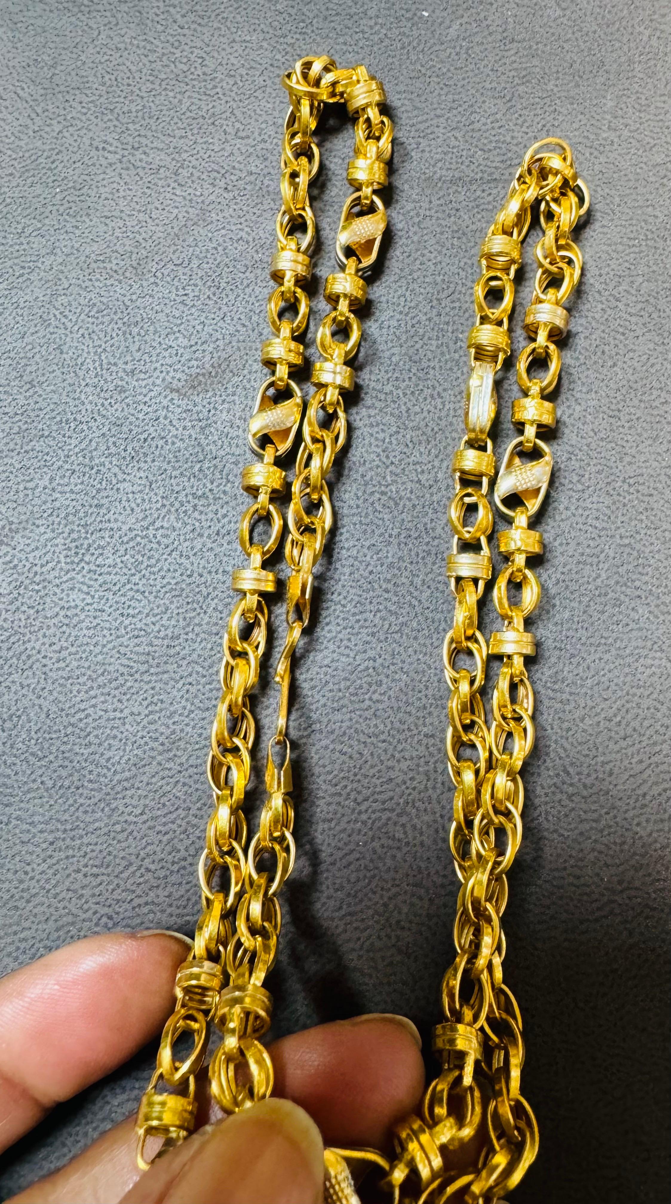 Femenino o masculino Collar Vintage de Oro Amarillo de 22 Kilates de 32 Gm, Cadena de Eslabones, 6-7 mm de ancho, 24 