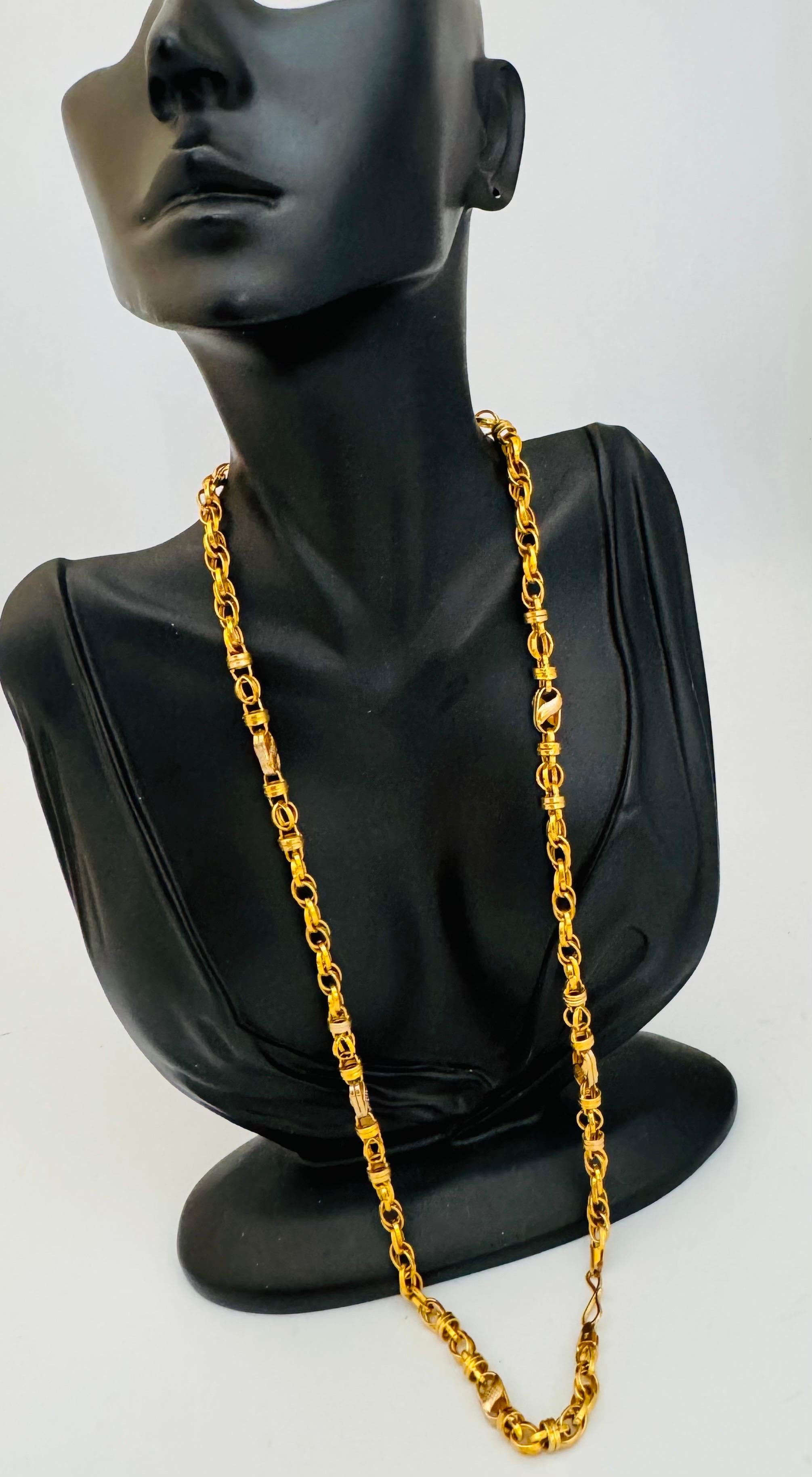 Collar Vintage de Oro Amarillo de 22 Kilates de 32 Gm, Cadena de Eslabones, 6-7 mm de ancho, 24 