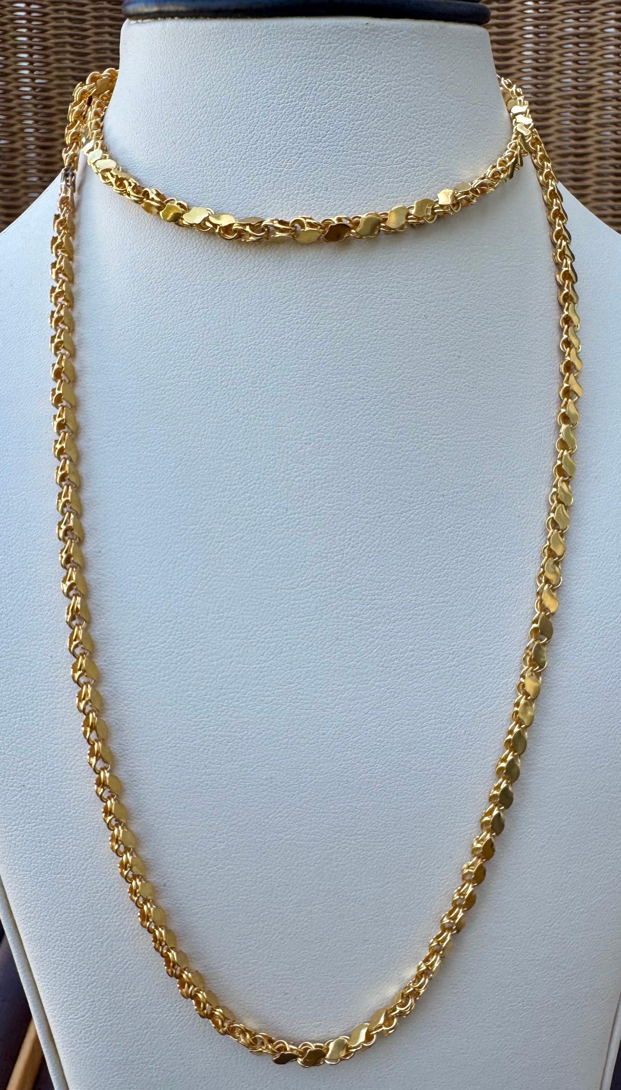 Femenino o masculino Collar vintage de oro amarillo de 22 quilates de 36,3 gm, 4,2 mm de ancho y 29 